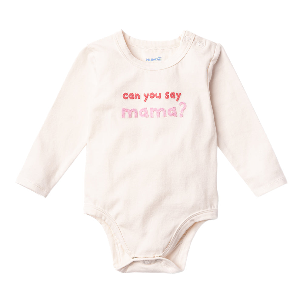 Ms.Rachel Long Sleeve Bodysuit - White/Blue / 3-6m — Print