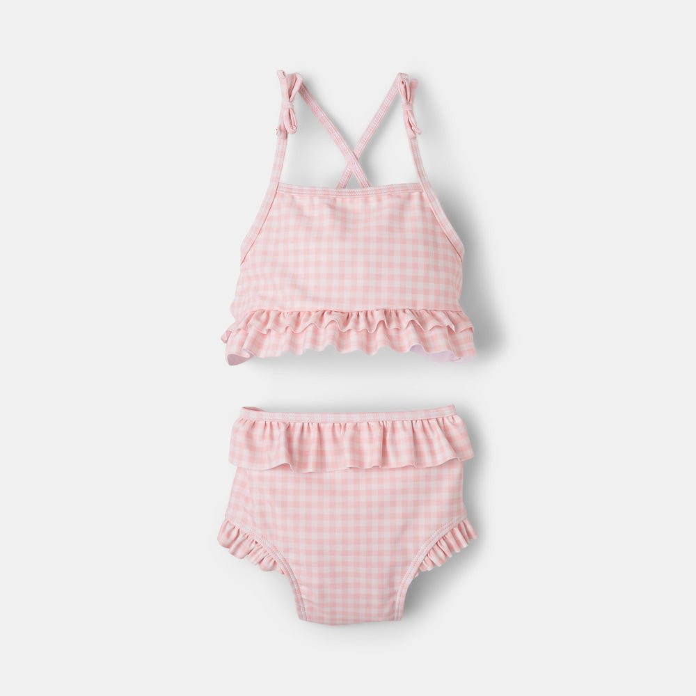 rise little earthling Ruffle Bow 2-pc Bathing Suit - Peach Gingham / 18-24m — Catalog Product