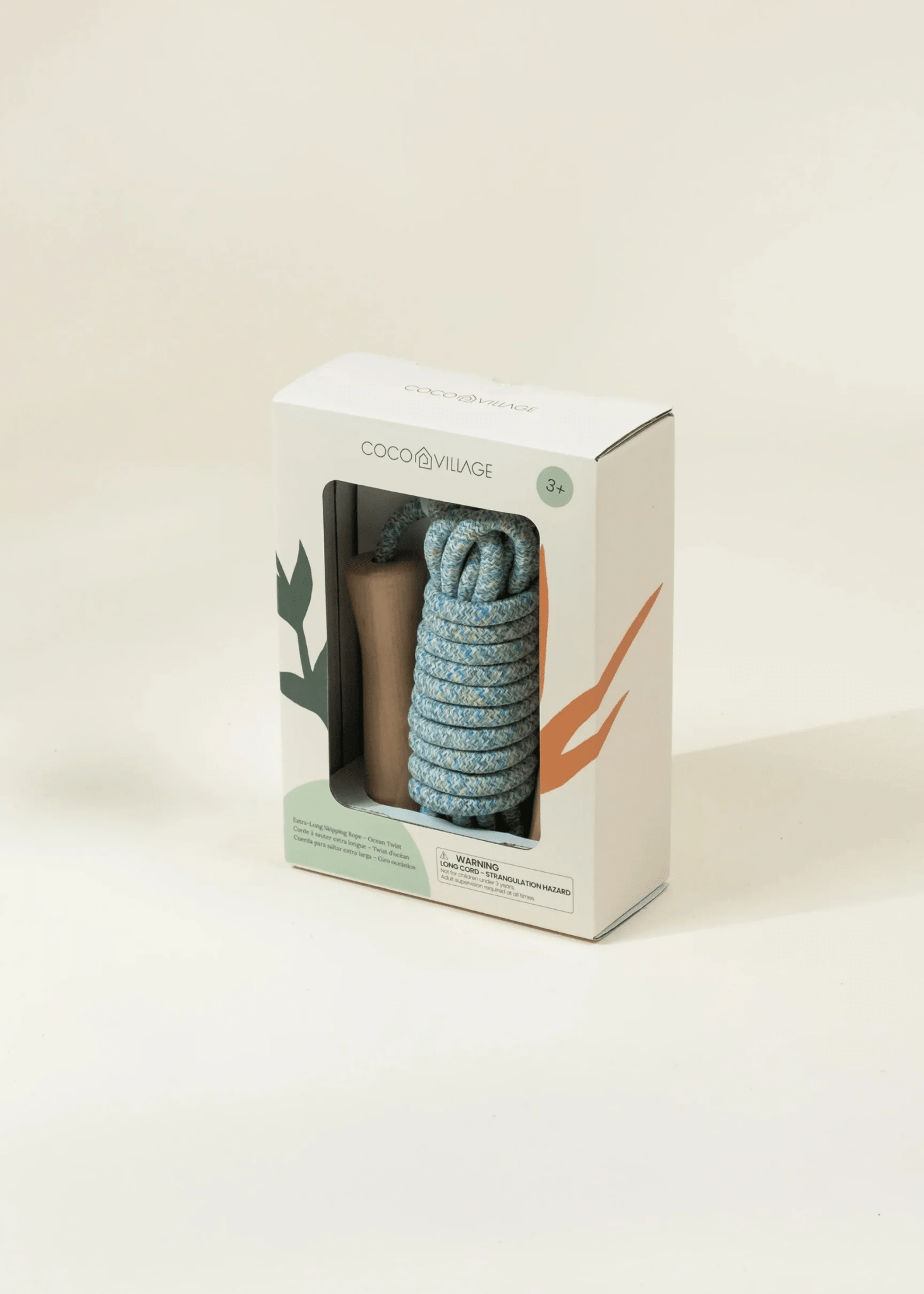 Coco Village Extra-Long Wooden Handle Skipping Rope – Ocean Twist — Box