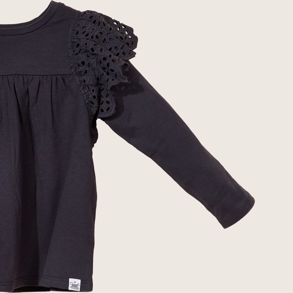 rise little earthling Ruffle Shoulder Tee TGHKT39 - Black / 18-24m — Catalog Product - Image 2