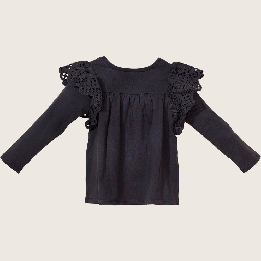 rise little earthling Ruffle Shoulder Tee TGHKT39 - Black / 18-24m — Catalog Product - Image 3