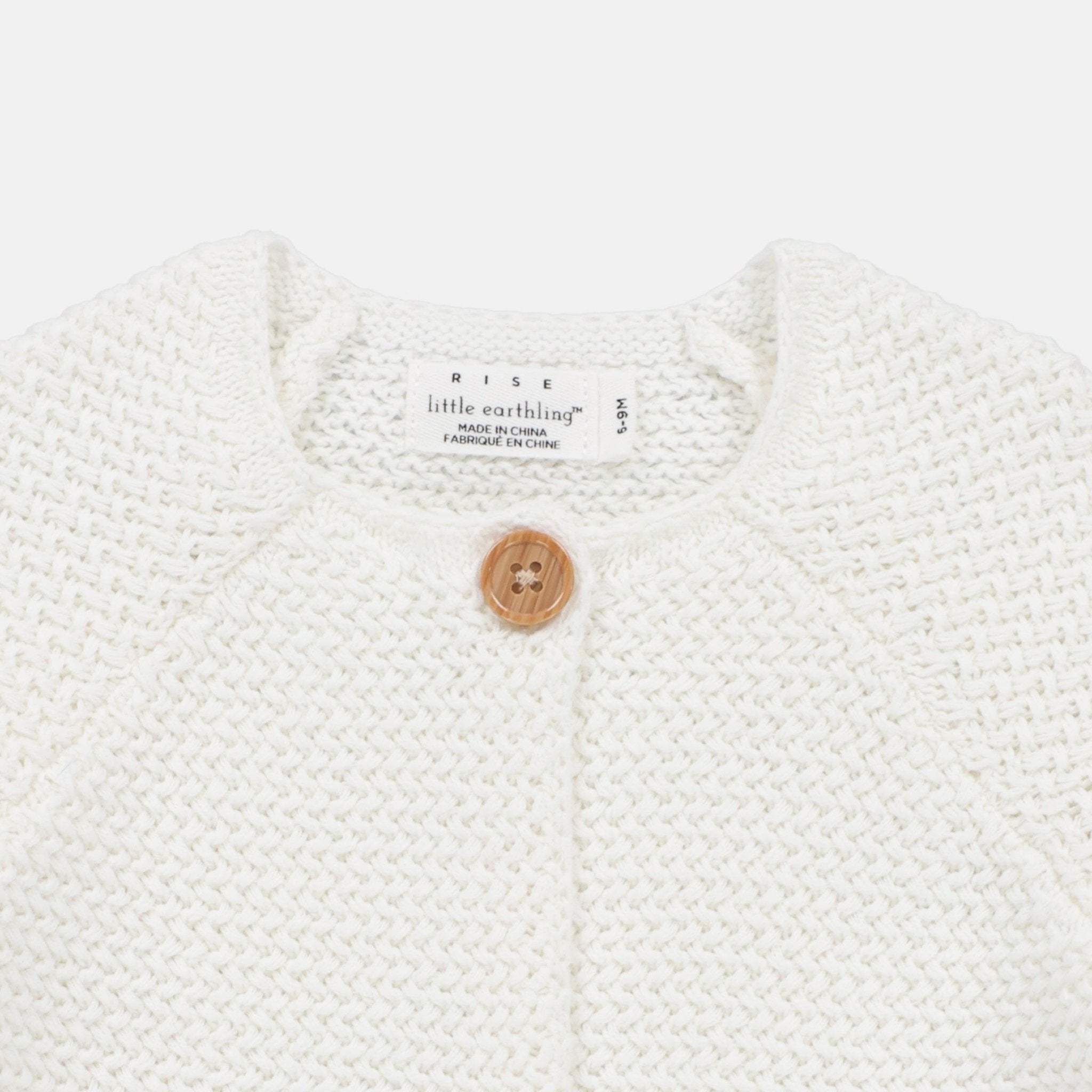 Rise Little Earthling Texture Knit Cardi - Antique White / 0-3m — Catalog Product - Image 2