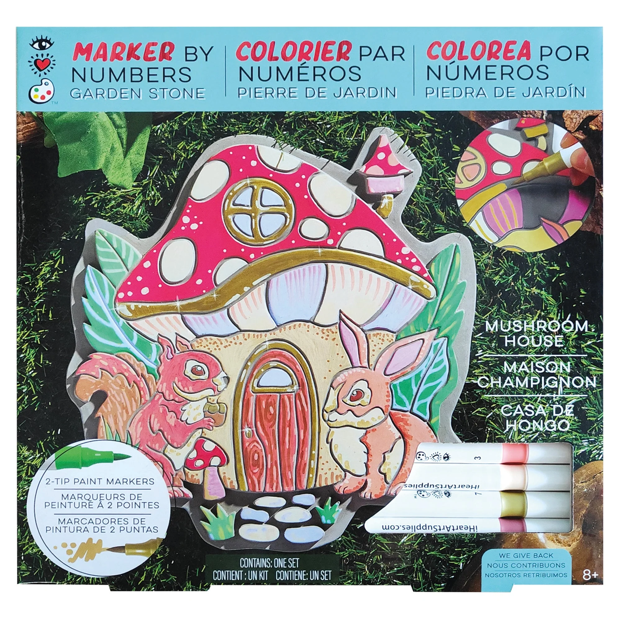 Bright Stripes Marker By Number Garden Stone Mushroom House — Art