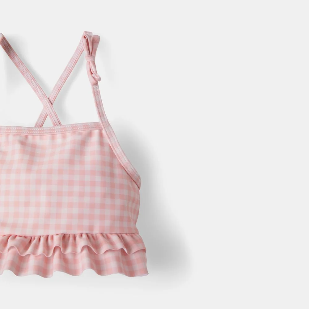 rise little earthling Ruffle Bow 2-pc Bathing Suit - Peach Gingham / 18-24m — Catalog Product - Image 2